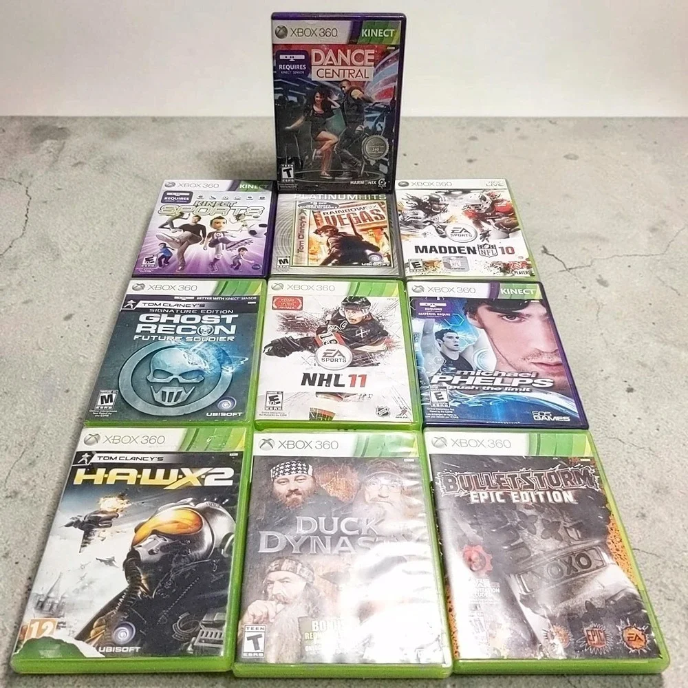 VTG Xbox 360 Video Game Lot 10 Bundle Tom Clancy Ghost Recon Bulletstorm Cases